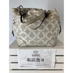 COACH 14578 LARGE IVORY, TAN SIGNATURE PRINT SHOULDER BAG